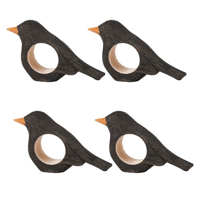 Crow Napkin Ring | Wooden Sculpted Black Bird Serviette Ring Table Napkin Holder | 4" x 2.75"