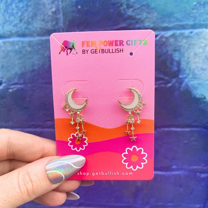 Witchy Moon Earrings | Gold Ivory Crescent and Star Drop Earrings