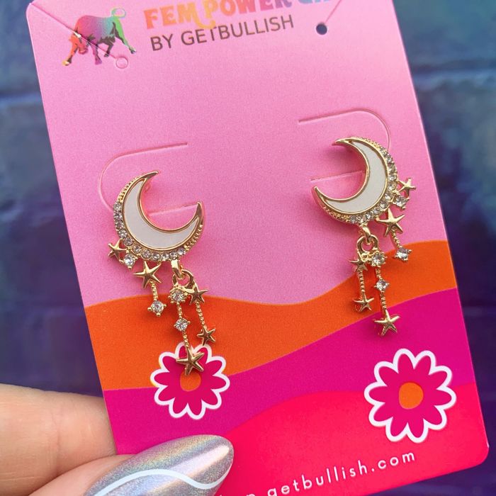 Witchy Moon Earrings | Gold Ivory Crescent and Star Drop Earrings