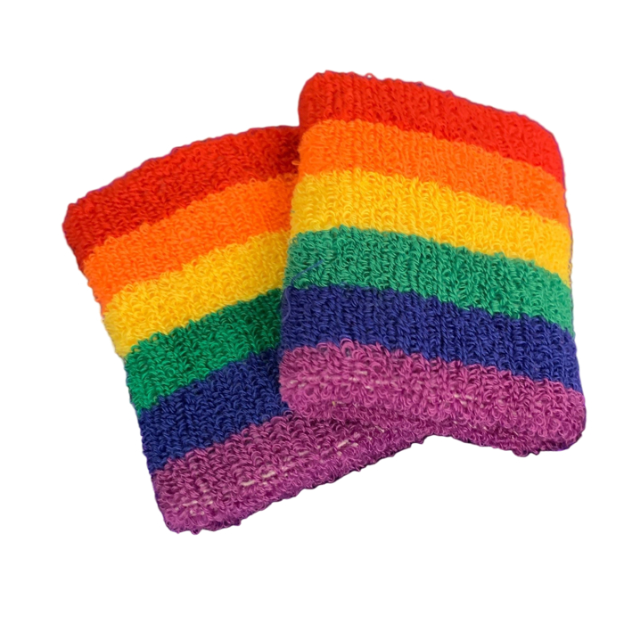 '80s Style Rainbow Wristbands | Absorbent Stretch Exercise Cuffs
