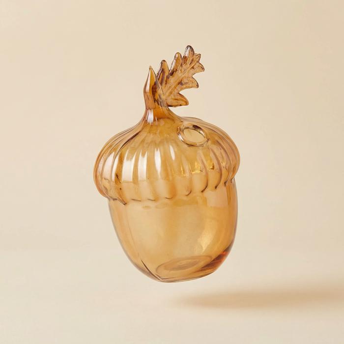 Acorn Glass Bud Vase | Fall Seasonal Decorative Mini Vase | 3" x 4.25" x 2.75"
