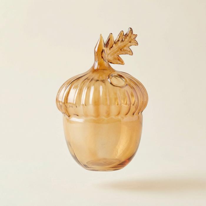 Acorn Glass Bud Vase | Fall Seasonal Decorative Mini Vase | 3" x 4.25" x 2.75"
