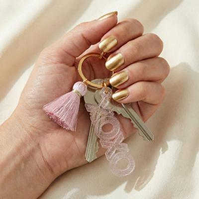 XOXO Acrylic Keychain with Tassel | Cute Gold Tone Key Ring Gift Accessory