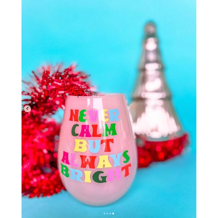 Christmas "Never Calm But Always Bright" Jumbo Wine Glass in Gift Box - 30 Oz Holds an Entire Bottle of Wine! 