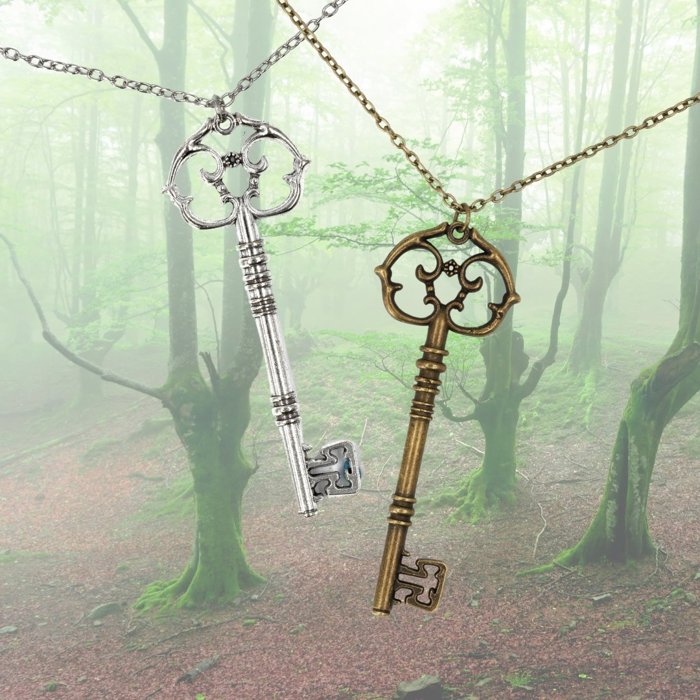 Antique Key Pendant Necklace | Aged Brass Tone or Silver | Book Lover Bibliophile Vintage Gifts