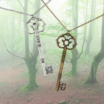 Antique Key Pendant Necklace | Aged Brass Tone or Silver | Book Lover Bibliophile Vintage Gifts