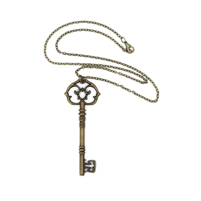 Antique Key Pendant Necklace | Aged Brass Tone or Silver | Book Lover Bibliophile Vintage Gifts