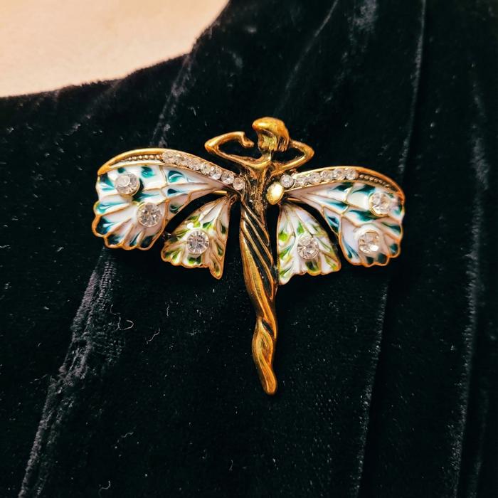 Art Nouveau Fairy Brooch | Vintage Enchanted Fairytale Pin 1.8" x 1.6"