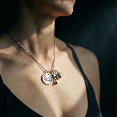 Badass Weightlifter Triple Charm Necklace in Silvertone | Fashion Jewelry Gift for Her