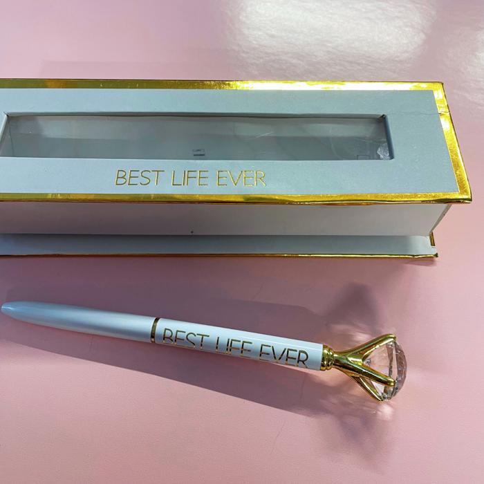 Luxury Gem Pen in Gift Box  - Diamond Pen Cute Stocking Stuffer Gift for Her - Sealed With a Kiss, Warrior, Live Your Best Life