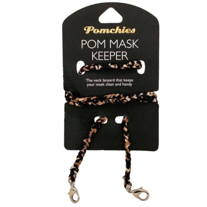 Black Leopard Face Mask Holder | Woven Neck Lanyard with Clips 
