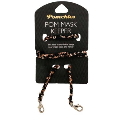 Black Leopard Face Mask Holder | Woven Neck Lanyard with Clips 