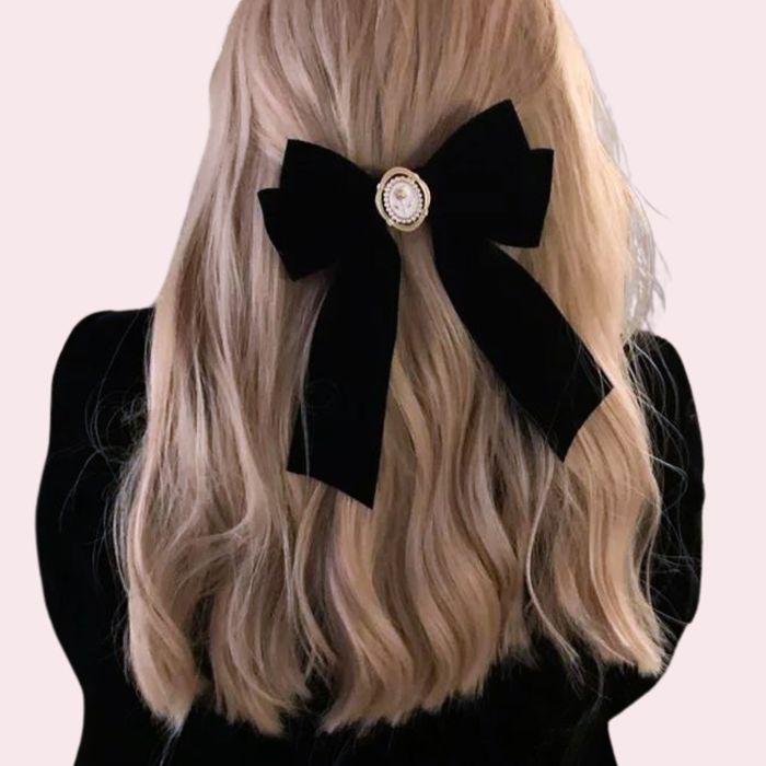 Black Velvet Cameo Hair Clip Bow