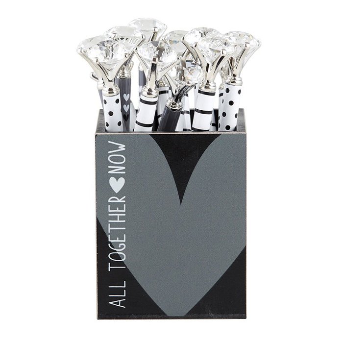Black and White Dots Heart Gem Pen | Giftable Single Pen | Novelty Office Desk Supplies