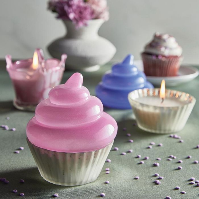 Blue Cupcake Candle | Vanilla Bourbon Cream Scented Glass Candle