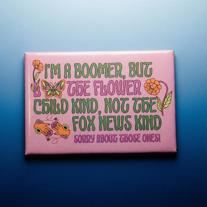 Boomer But Not the Fox News Kind Tote Bag and Magnet Bundle | Canvas Tote and Glossy Refrigerator Magnet