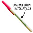 Boss Babe Except I Hate Capitalism Ballpoint Pen in Cream Gen Z Aesthetic Blue Ink Pens | Pens with Funny Sayings