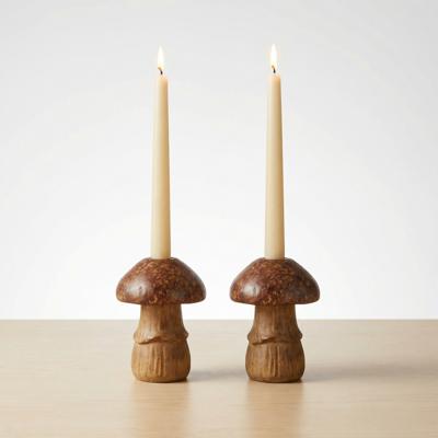 One Brown Mushroom Candle Holder | Individual Rustic Stoneware Woodland Mushroom Décor