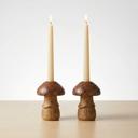  One Brown Mushroom Candle Holder | Individual Rustic Stoneware Woodland Mushroom Décor