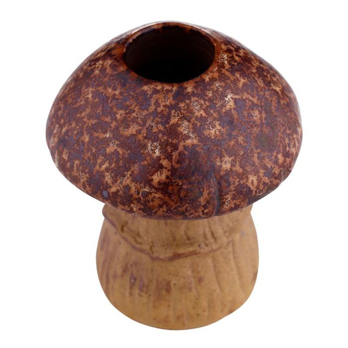 One Brown Mushroom Candle Holder | Individual Rustic Stoneware Woodland Mushroom Décor
