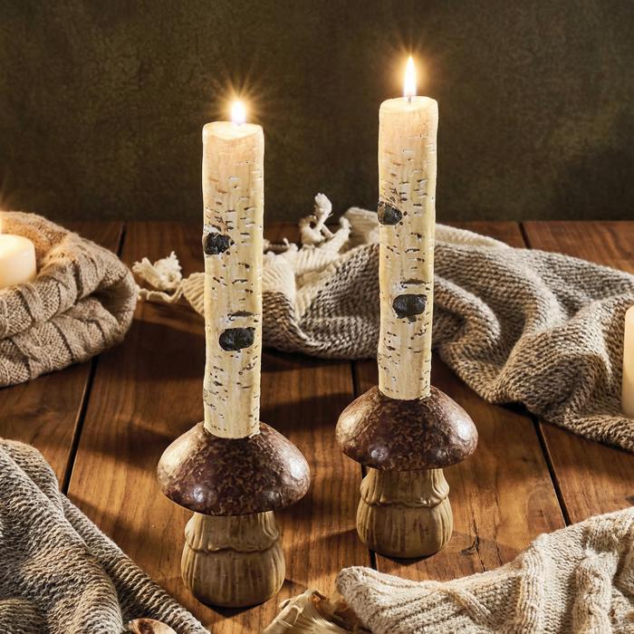One Brown Mushroom Candle Holder | Individual Rustic Stoneware Woodland Mushroom Décor