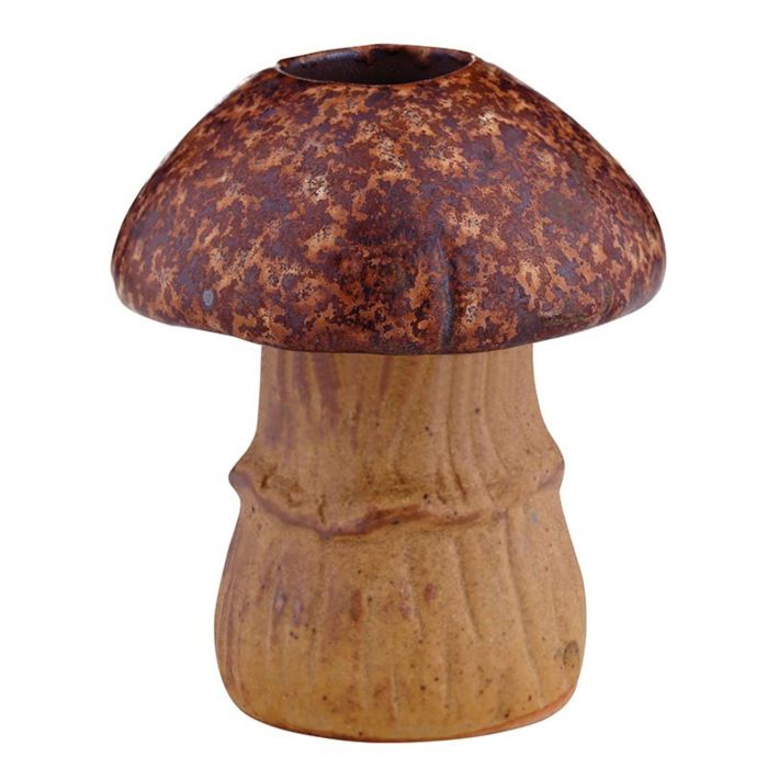 One Brown Mushroom Candle Holder | Individual Rustic Stoneware Woodland Mushroom Décor