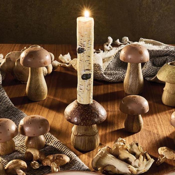 One Brown Mushroom Candle Holder | Individual Rustic Stoneware Woodland Mushroom Décor