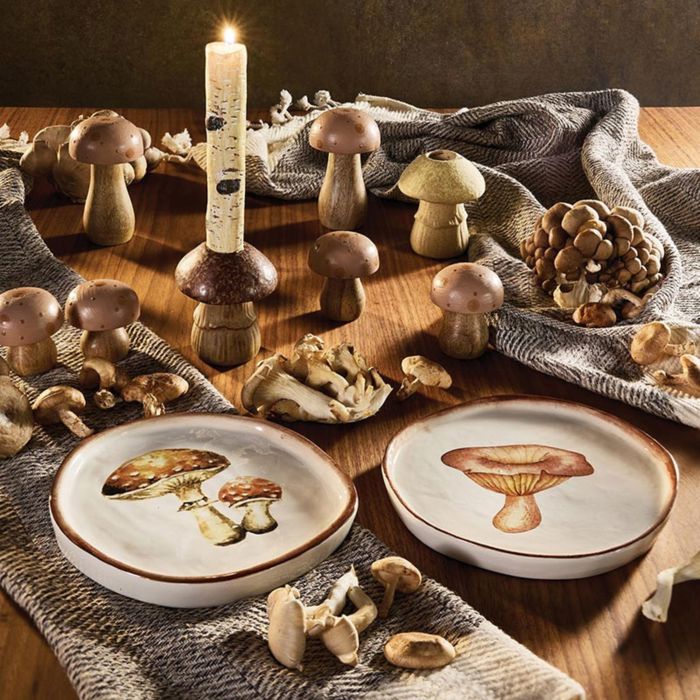 One Brown Mushroom Candle Holder | Individual Rustic Stoneware Woodland Mushroom Décor