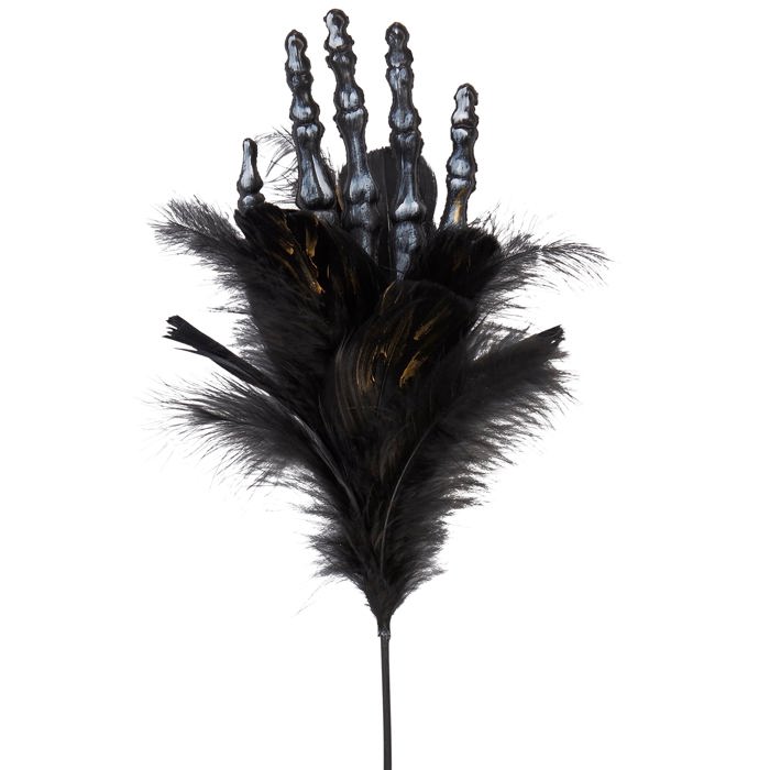 Burlesque Corpse Skeleton Hand Feather Floral Pick in Black | Halloween Theme Decor