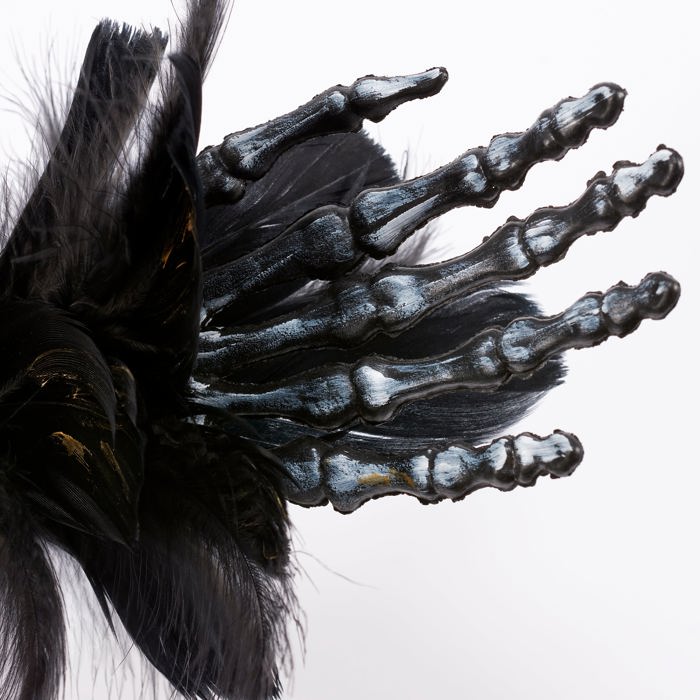 Burlesque Corpse Skeleton Hand Feather Floral Pick in Black | Halloween Theme Decor