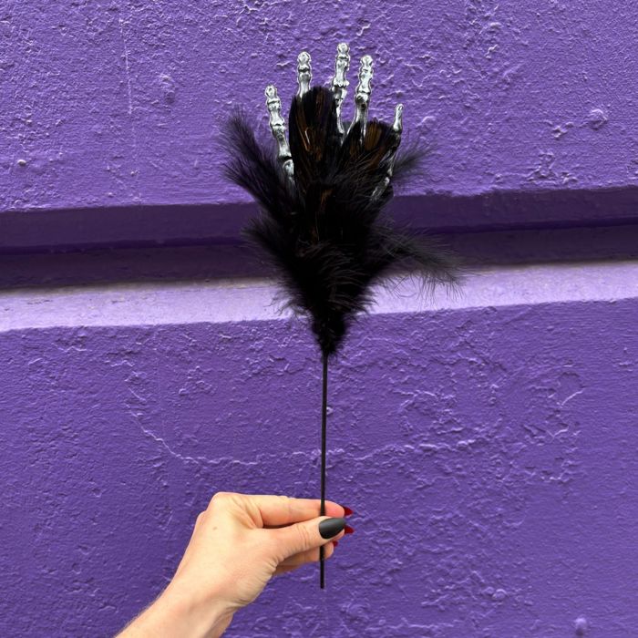 Burlesque Corpse Skeleton Hand Feather Floral Pick in Black | Halloween Theme Decor