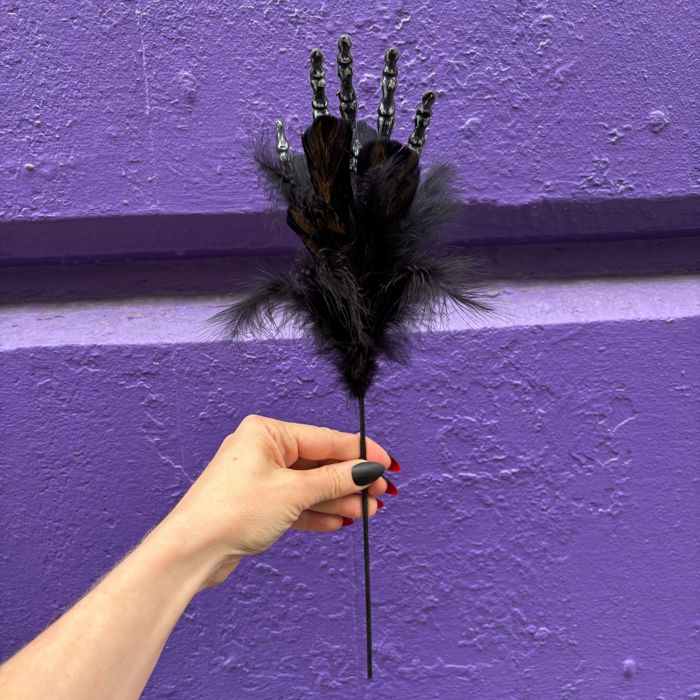 Burlesque Corpse Skeleton Hand Feather Floral Pick in Black | Halloween Theme Decor
