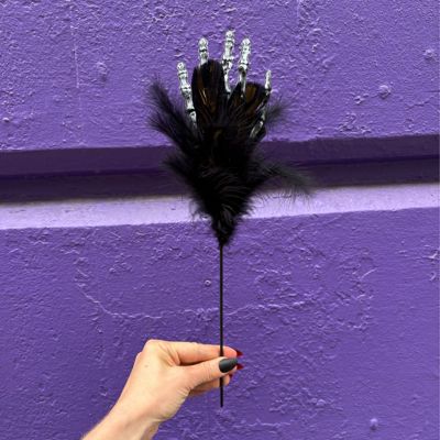 Burlesque Corpse Skeleton Hand Feather Floral Pick in Black | Halloween Theme Decor