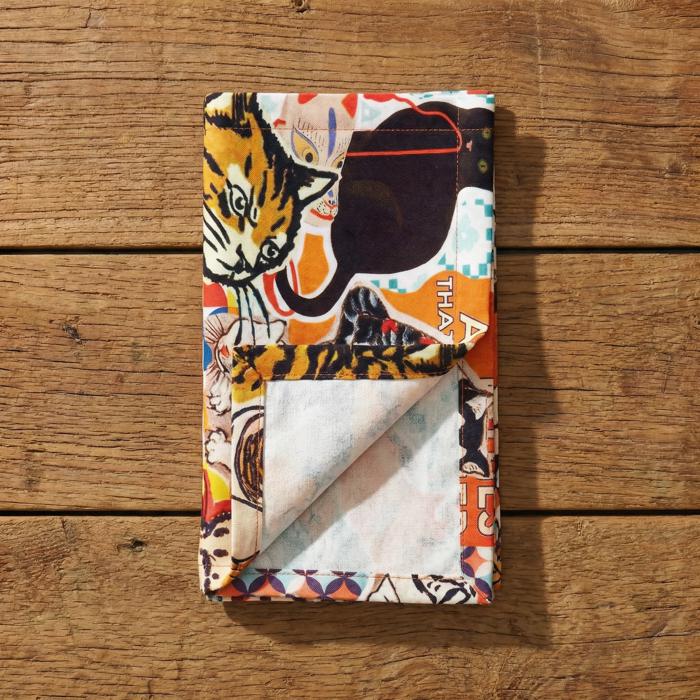 Cats Collage Cloth Napkins Set of 4 | Vintage Style Cotton Cat Print Napkins | 18" x 18"