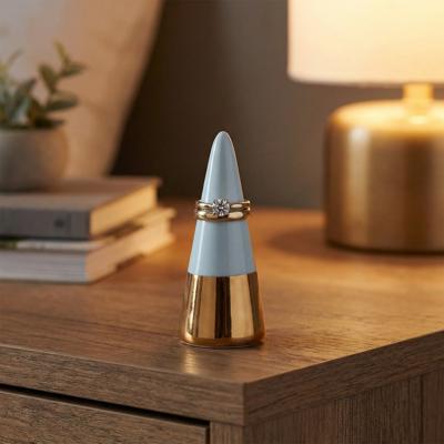 Ceramic Ring Cone Holder in Blue | Jewelry Display Stand for Dresser or Desk | 3”