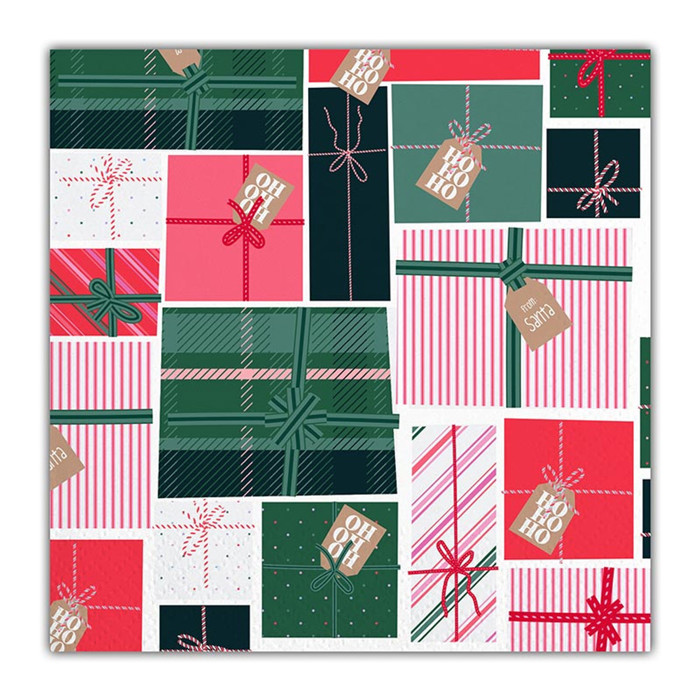 Christmas Presents Beverage Napkins | Holiday Gift Theme Party Cocktail Paper Napkin | 5"