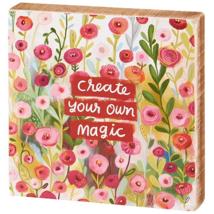 Create Your Own Magic Wooden Block Sign | Inspirational Floral Home Decor | 6" x 6"