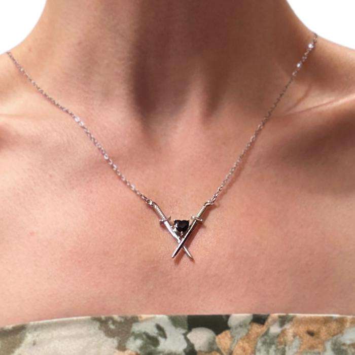 Crossed Swords ⚔️🖤⚔️ Necklace in Silver