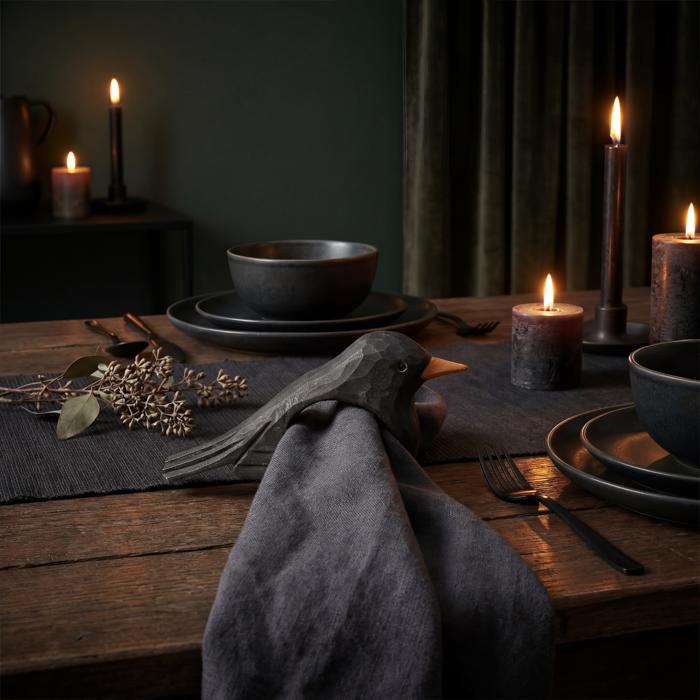 Crow Napkin Ring | Wooden Sculpted Black Bird Serviette Ring Table Napkin Holder | 4" x 2.75"