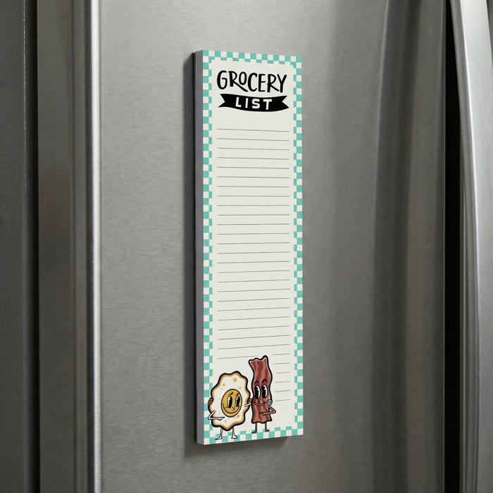 Grocery List Pad | Retro Style Food-themed Magnetic Notepad | 2.75" x 9.50"