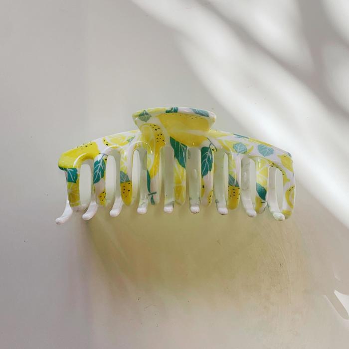 Lemons Cheerful Yellow Print 4 Inch Lobster Hair Claw