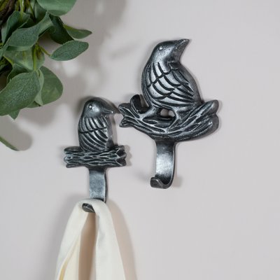 Decorative Bird Hook Set of 2 | Antique Metal Finish