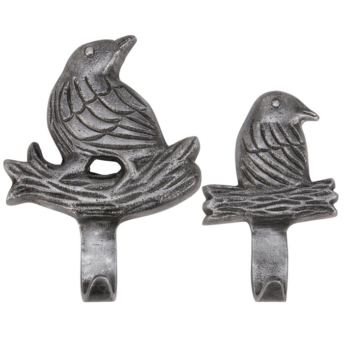 Decorative Bird Hook Set of 2 | Antique Metal Finish