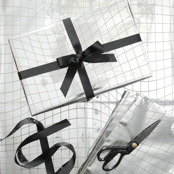 Disco Ball Silver Wrapping Paper Sheets 3-Pack | Grid Cut Gift Wrap | Eco-Friendly Kraft Paper