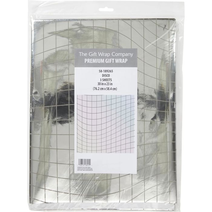Disco Ball Silver Wrapping Paper Sheets 3-Pack | Grid Cut Gift Wrap | Eco-Friendly Kraft Paper