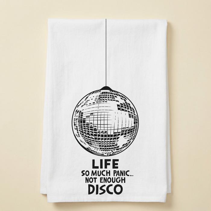 Life So Much Panic…Not Enough Disco Kitchen Towel | Funny Disco Ball Cotton Tea Towel