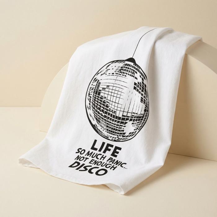Life So Much Panic…Not Enough Disco Kitchen Towel | Funny Disco Ball Cotton Tea Towel