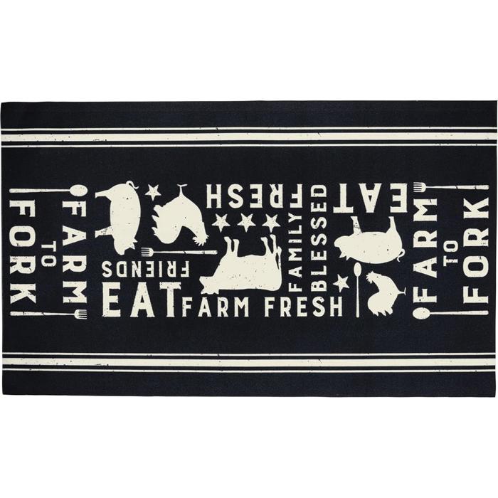 Eat Fresh Farm to Fork Decorative Polyester Rug 34" x 20" | Black Indoor Kitchen Floor Mat