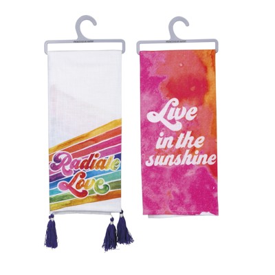 Feeling Groovy Retro Dish Towel Set of 2 in Vivid Colors | Kitchen Hand Tea Dish Cloth Set