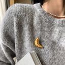  French Croissant Brooch in Gold & Silver 1.4" Metal Pin for Food Lovers